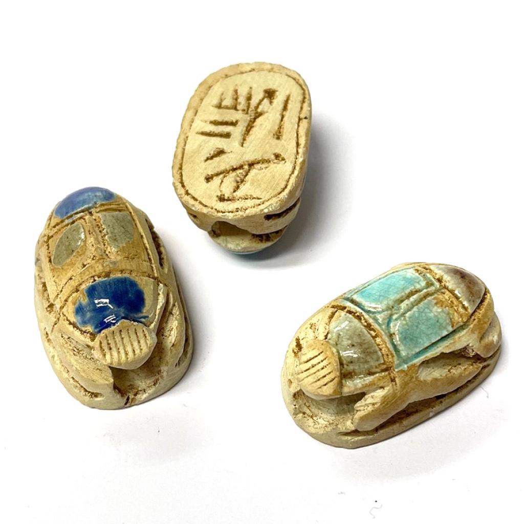 Small White Glazed Carved Scarab