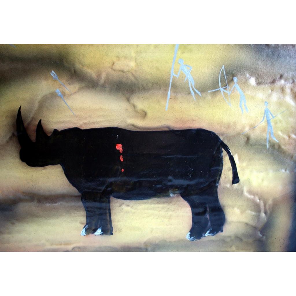 Medium Framed 3D Rhino Cave Painting